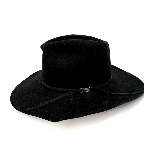 Eddy Bros Vintage Wool Cowboy Hat 6 7/8 Black WPL 5923 Branding Iron - Picture 1 of 6